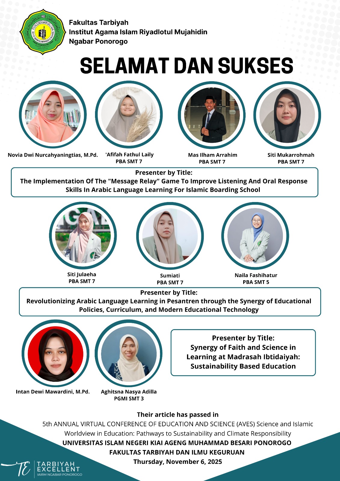 Their Article Has Passed In 5th ANNUAL VIRTUAL CONFERENCE OF EDUCATION AND SCIENCE (AVES) Science And Islamic Worldview In Education: Pathways To Sustainability And Climate Responsibility UNIVERSITAS ISLAM NEGERI KIAI AGENG MUHAMMAD BESARI PONOROGO FAKULTAS TARBIYAH DAN ILMU KEGURUAN TARBIYAH EXCELLENT JAIRM NGABAR PONOROGO Their Article Has Passed In 5th ANNUAL VIRTUAL CONFERENCE OF EDUCATION AND SCIENCE (AVES) Science And Islamic Worldview In Education: Pathways To Sustainability And Climate Responsibility UNIVERSITAS ISLAM NEGERI KIAI AGENG MUHAMMAD BESARI PONOROGO FAKULTAS TARBIYAH DAN ILMU KEGURUAN TARBIYAH EXCELLENT JAIRM NGABAR PONOROGO
